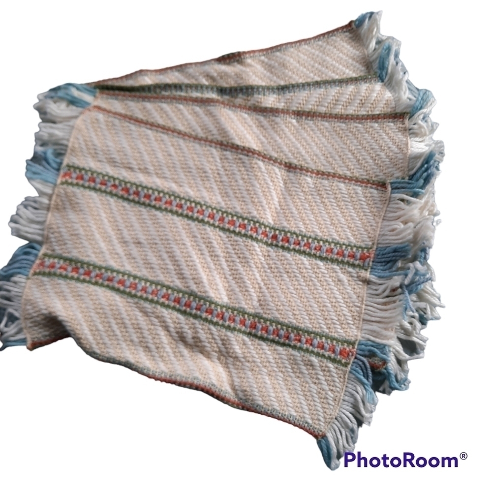 Vintage Southwestern Boho Woven Knit Fringe Striped Dinner Placemats Set Of 4